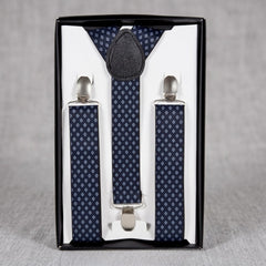 Classic Navy Blue Diamond Suspender & Bow Tie Set