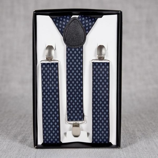 Classic Navy Blue Diamond Suspender & Bow Tie Set