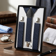 Classic Navy Blue Diamond Suspender & Bow Tie Set