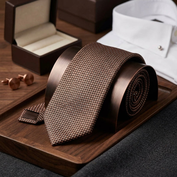 Textured Brown Woven Tie