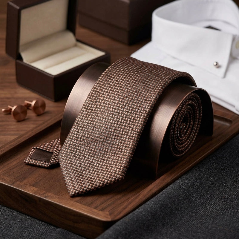 Textured Brown Woven Tie