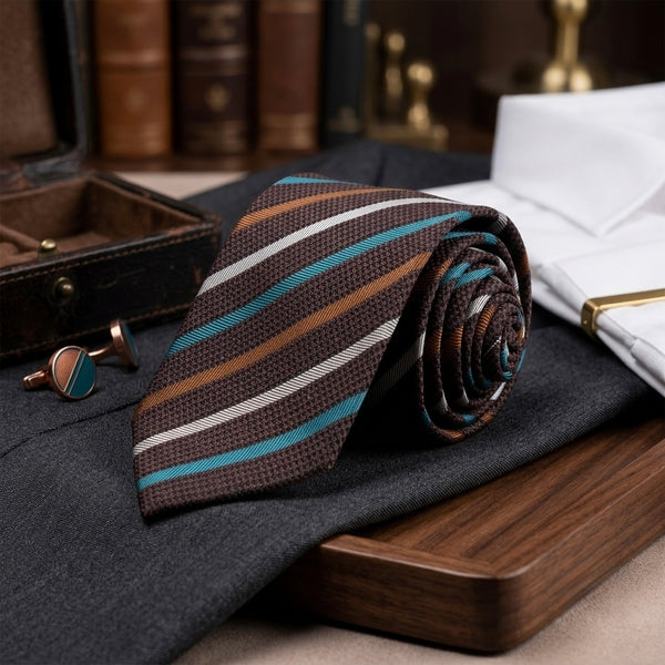 Artisan Earth & Teal Striped Woven Necktie