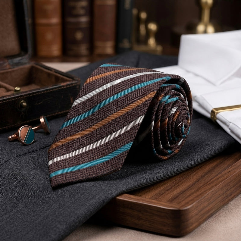Artisan Earth & Teal Striped Woven Necktie