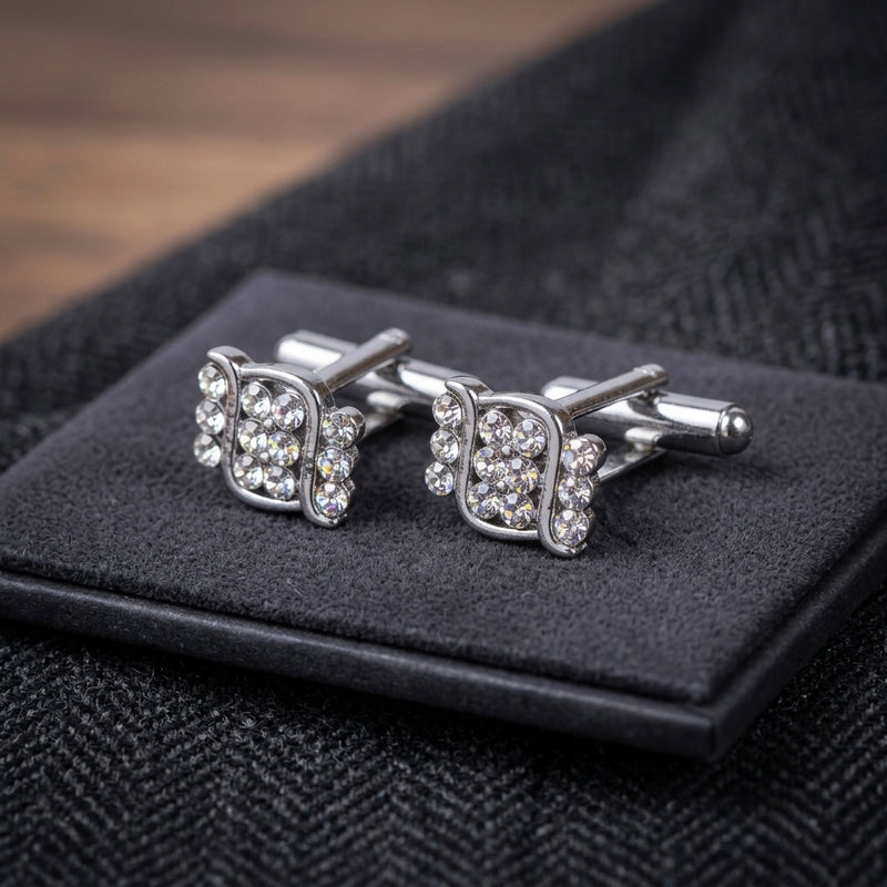 Elegant Crystal-Embellished Cufflinks
