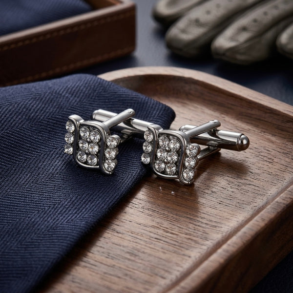 Elegant Crystal-Embellished Cufflinks