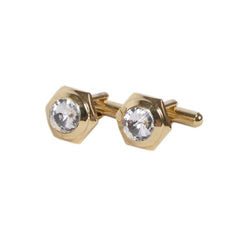 Gold-Tone Hexagonal Crystal Cufflinks
