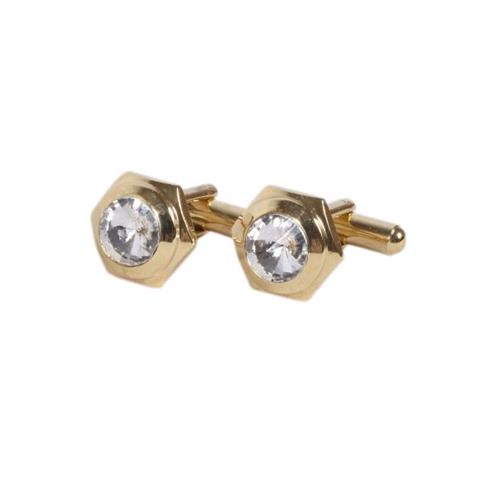 Gold-Tone Hexagonal Crystal Cufflinks