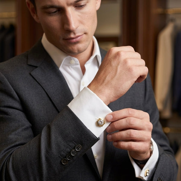Gold-Tone Hexagonal Crystal Cufflinks