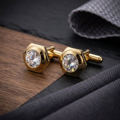 Gold-Tone Hexagonal Crystal Cufflinks