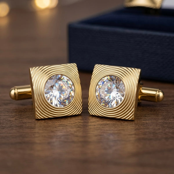 Luxury Gold-Tone Crystal Cufflinks