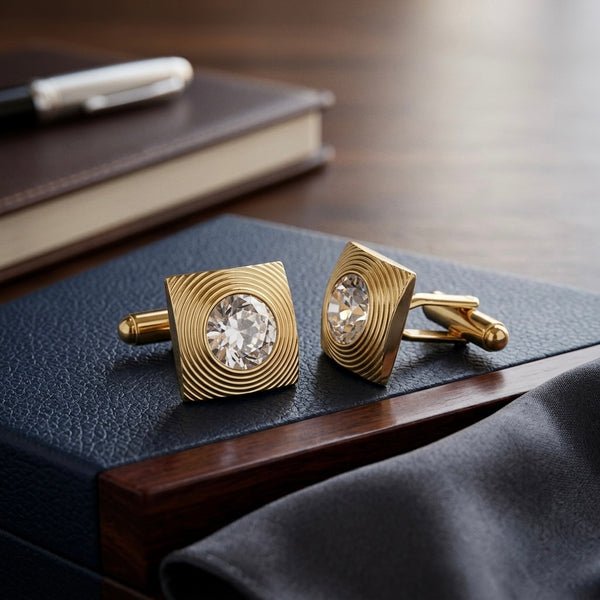 Luxury Gold-Tone Crystal Cufflinks