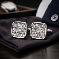 Sparkling Crystal Grid Cufflinks
