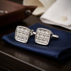 Sparkling Crystal Grid Cufflinks