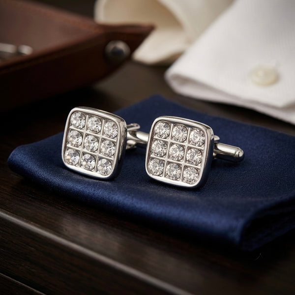 Sparkling Crystal Grid Cufflinks