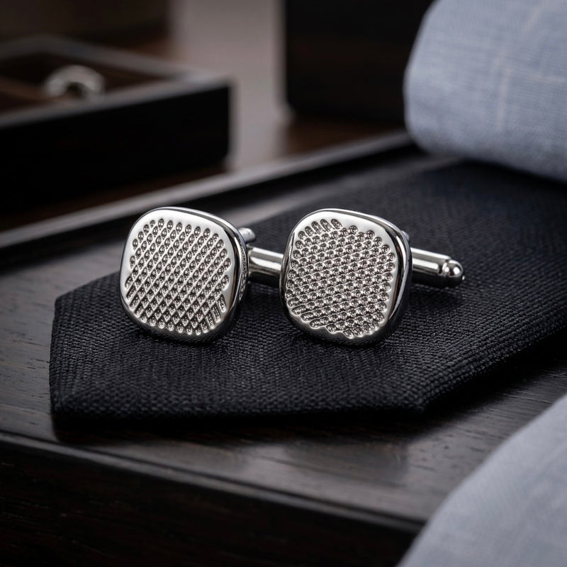 Textured Silver-Tone Cufflinks