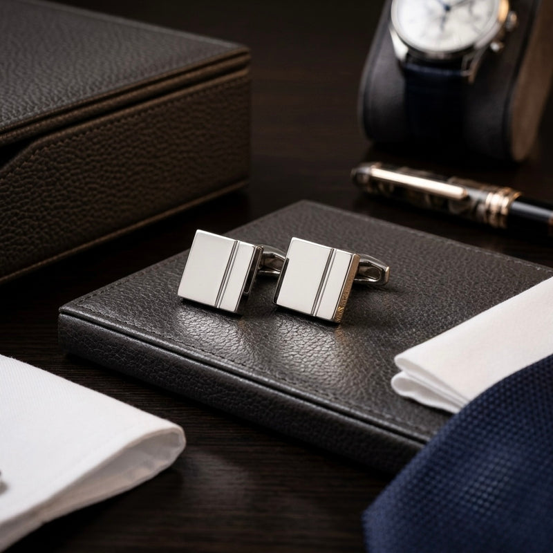 Classic Silver-Tone Rectangular Cufflinks