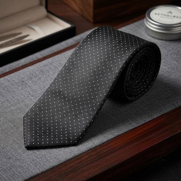 Midnight Onyx Pin-Dot Woven Necktie