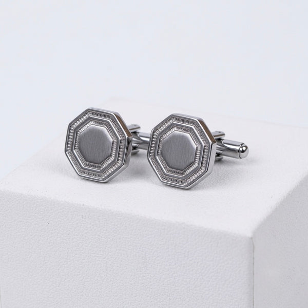 Octagonal Silver-Tone Cufflinks