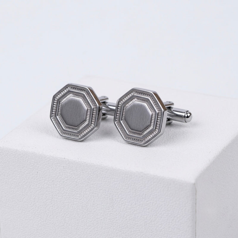 Octagonal Silver-Tone Cufflinks