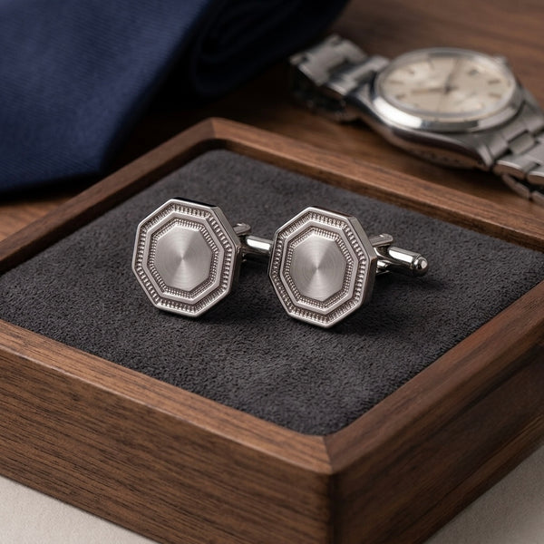 Octagonal Silver-Tone Cufflinks