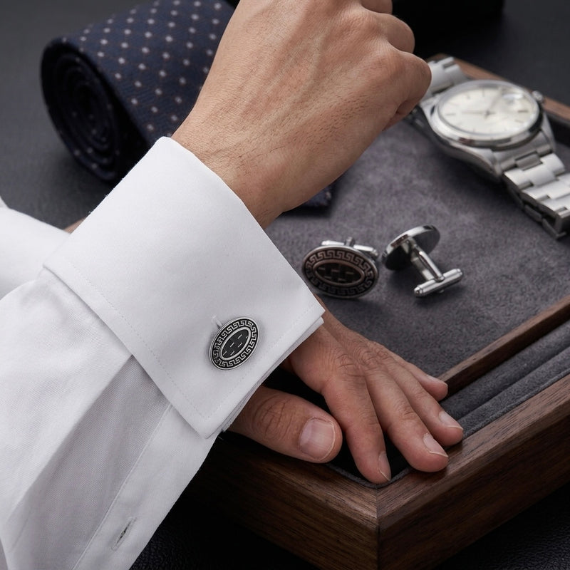 Greek Key Oval Cufflinks