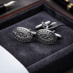 Greek Key Oval Cufflinks
