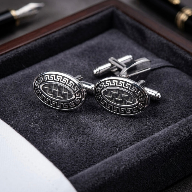 Greek Key Oval Cufflinks