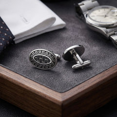 Greek Key Oval Cufflinks