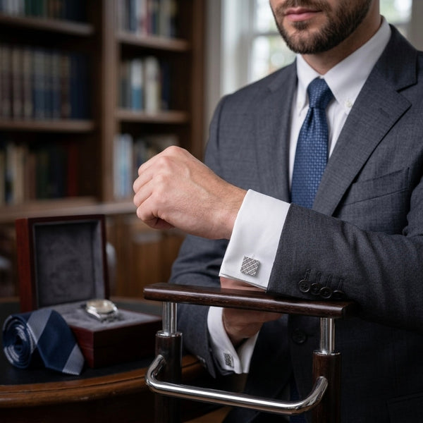 Silver Diamond-Pattern Cufflinks