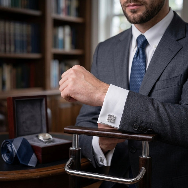 Silver Diamond-Pattern Cufflinks