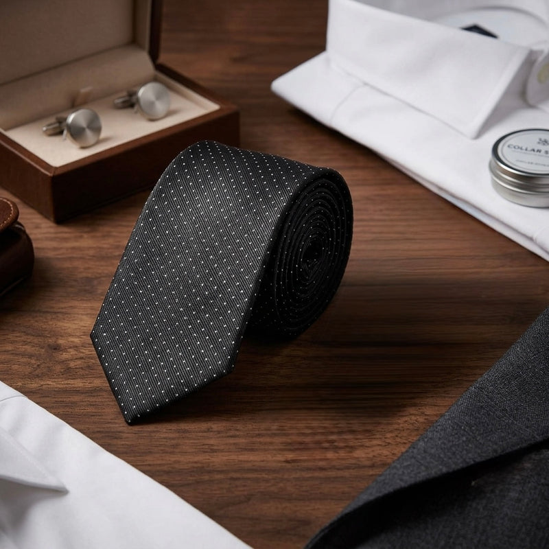 Midnight Onyx Pin-Dot Woven Necktie