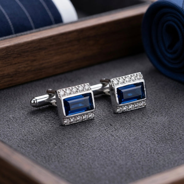 Elegant Blue Crystal Cufflinks