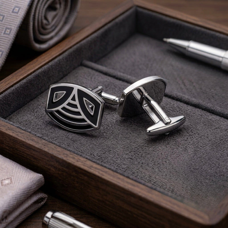 Contemporary Black & Silver Cufflinks