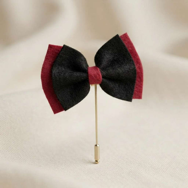 Black & Red Bow Brooch – Elegant Statement Accessory