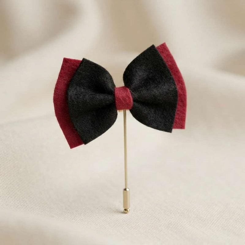 Black & Red Bow Brooch – Elegant Statement Accessory