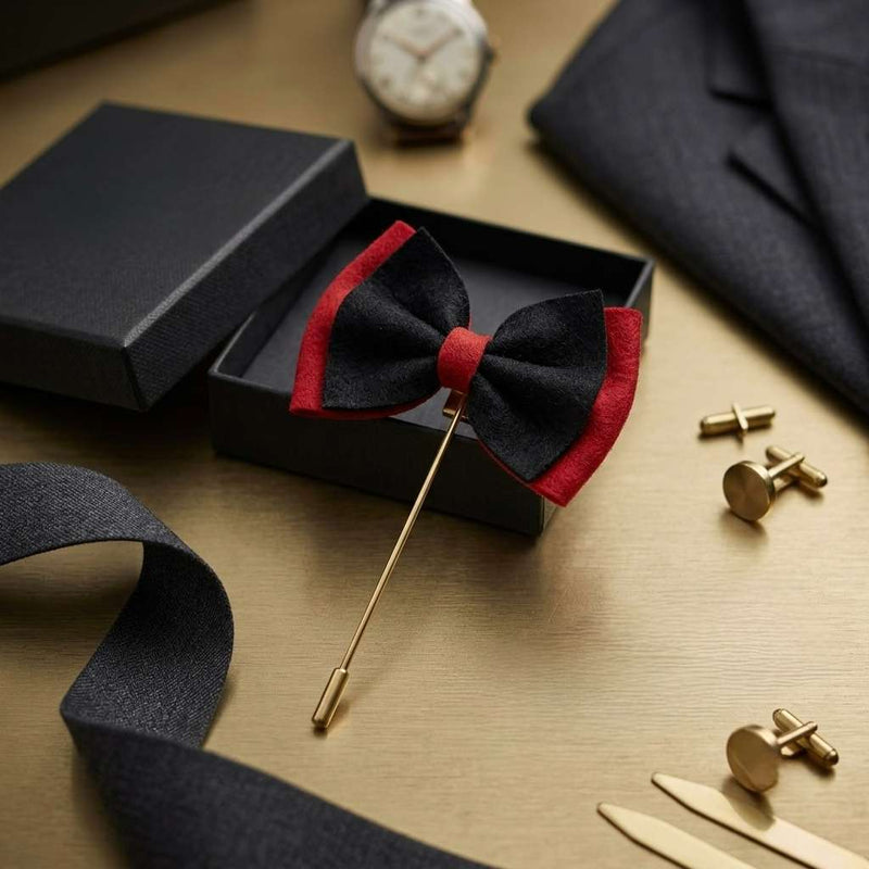 Black & Red Bow Brooch – Elegant Statement Accessory
