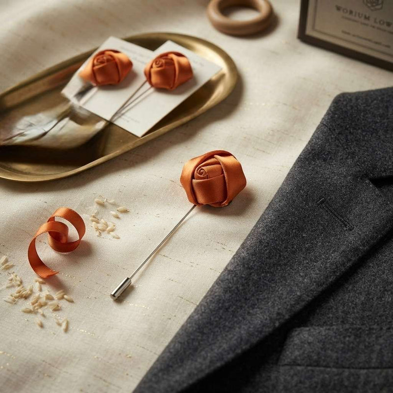 Rust Orange Rose Brooch – Sophisticated Floral Elegance