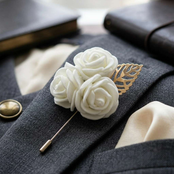 Elegant White Rose Brooch
