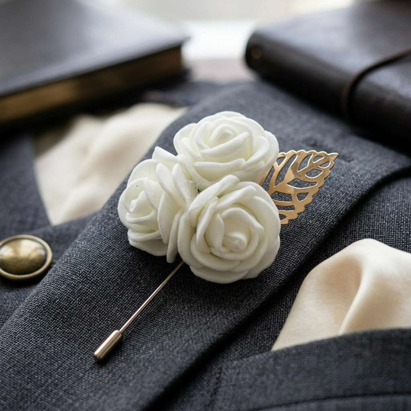 Elegant White Rose Brooch