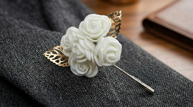 Elegant White Rose Brooch
