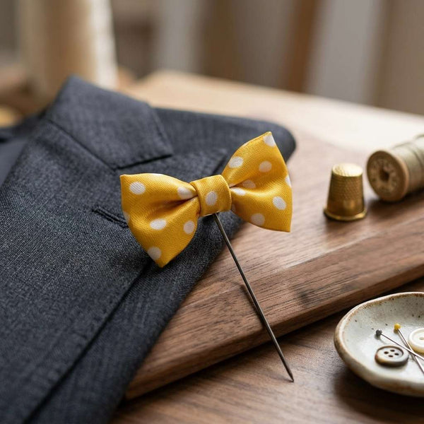Mustard Yellow Polka Dot Bow Brooch