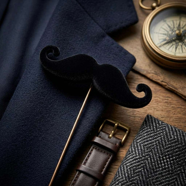 Classic Black Moustache Lapel Pin for Men