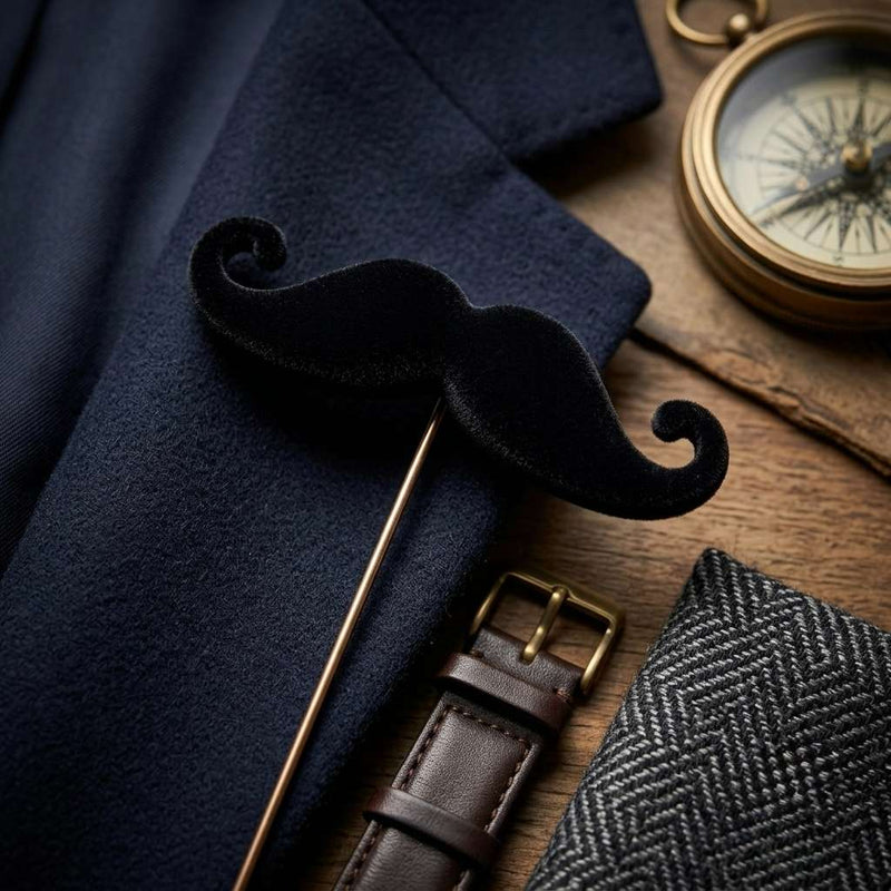 Classic Black Moustache Lapel Pin for Men