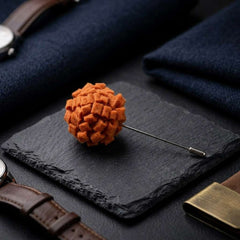 Rust Orange Textured Floral Lapel Pin for Men