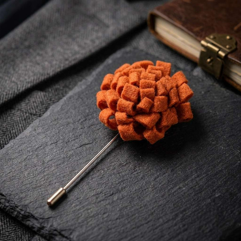 Rust Orange Textured Floral Lapel Pin for Men