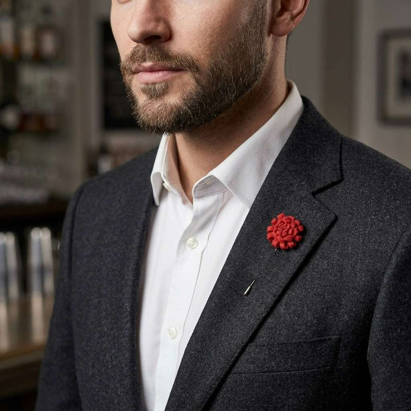 Elegant Red Floral Lapel Pin with Metallic Center