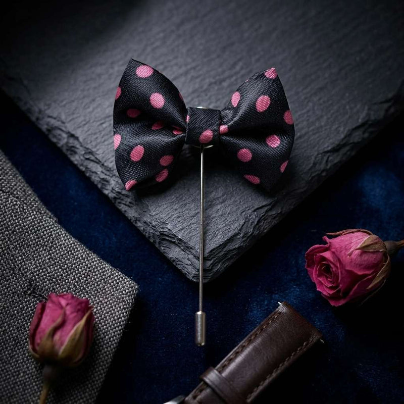 Navy Blue & Pink Polka Dot Bow Tie Lapel Pin