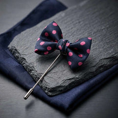 Navy Blue & Pink Polka Dot Bow Tie Lapel Pin