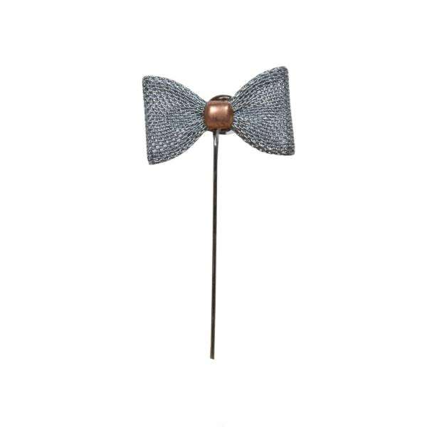 Elegant Silver Bow Tie Lapel Pin with Antique Gold Center