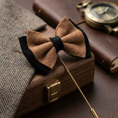 Classic Tan & Black Layered Bow Tie Lapel Pin